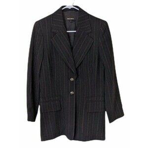 Escada Blazer Black Pinstripe Wool 2 Button Lined Business Office Size 36